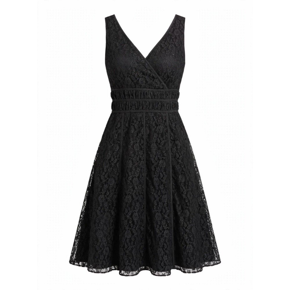 Papell Petites 8P Black Lace Dress Cocktail Formal